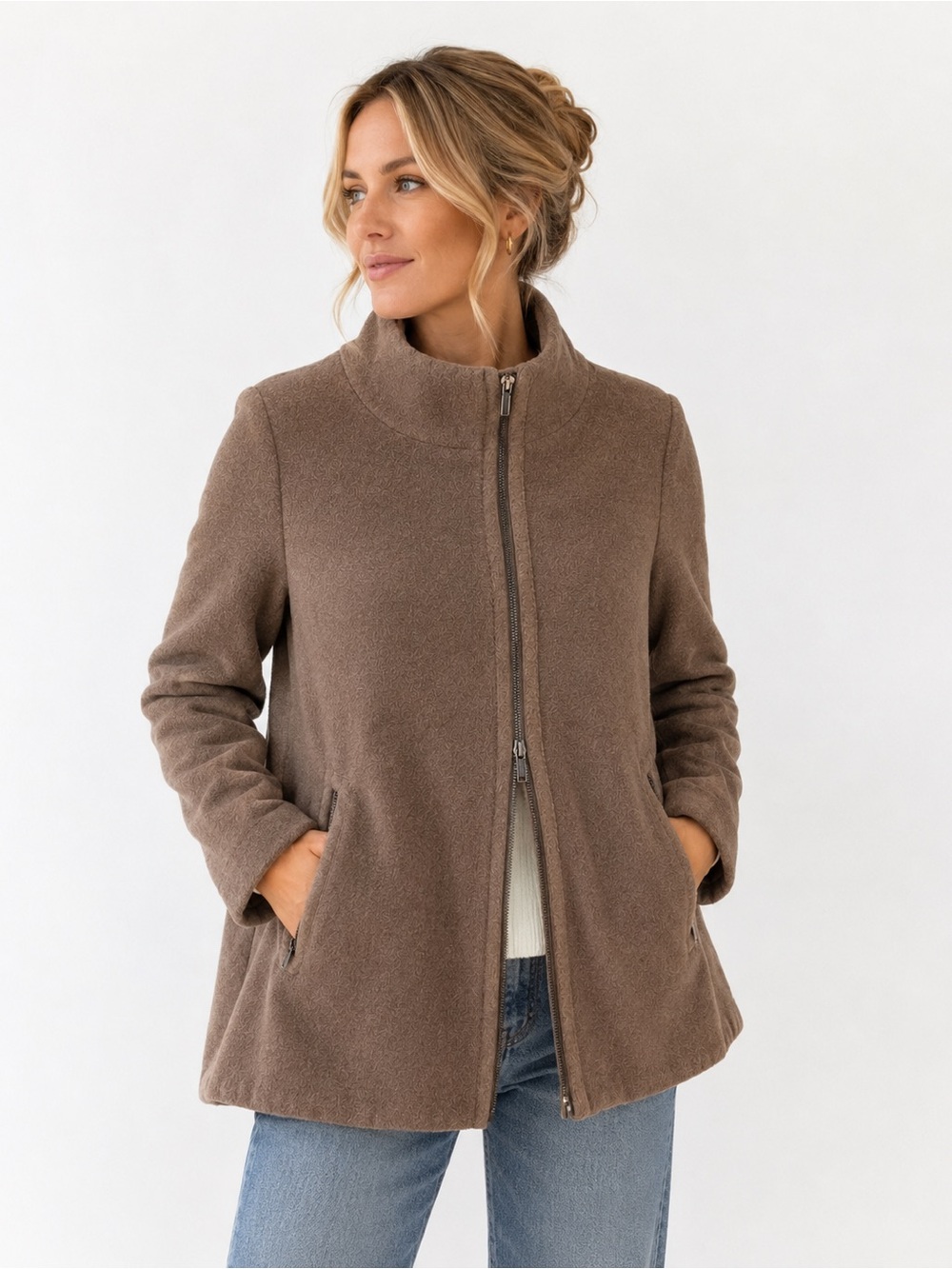 BCBGMAXAZRIA Taupe Wool Cashmere Asymmetrical High-Low A-line Jacket Size M
